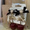 日本LIZ LISA金屬蝴蝶結蘋果珍珠心型閃石夾耳環(已絕版)