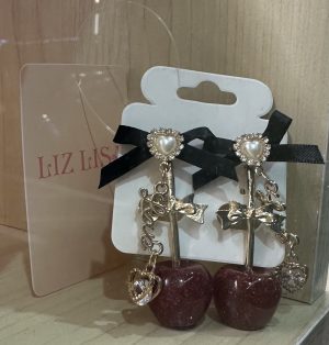 日本LIZ LISA金屬蝴蝶結蘋果珍珠心型閃石夾耳環(已絕版)